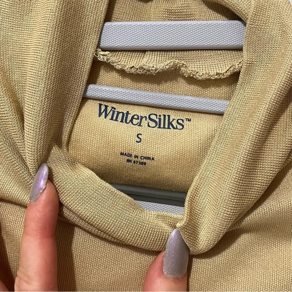 100% Mulberry Silk Winter Silks Tan Gold Stretch Turtleneck Top Shirt - Picture 5 of 7